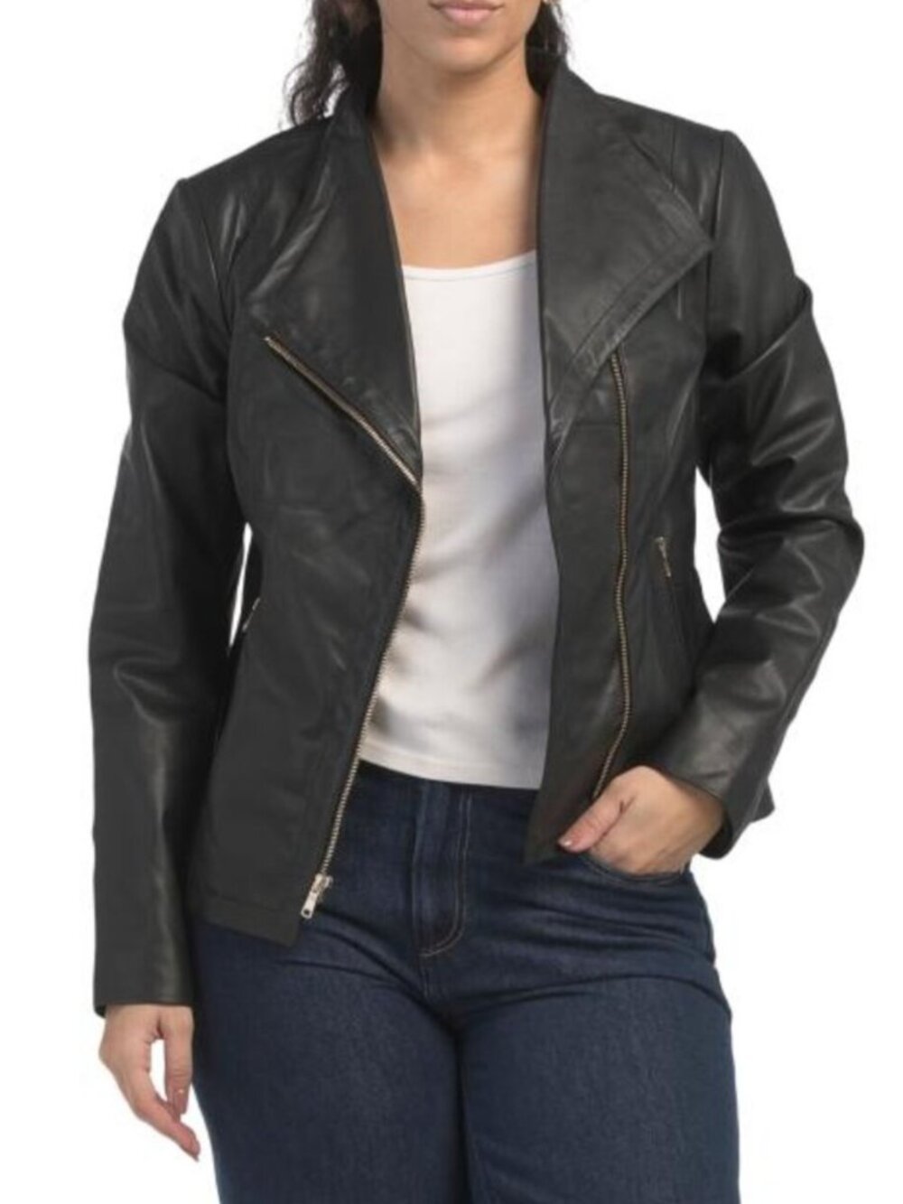 COLE HAAN Leather Asy Jacket
